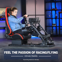 Marada Flight Sim Cockpit with Red Seat and Racing Wheel Stand for Driving and Flight Simulator Fit for HOTAS Warthog, Thrustmaster,Logitech Adjustable |Throttle,Joystick,Keyboard not Included|