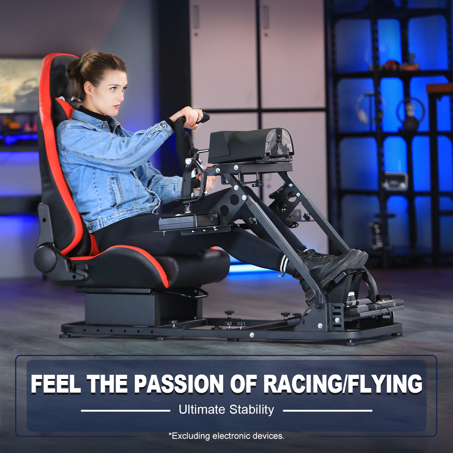 Marada Flight Sim Cockpit with Red Seat and Racing Wheel Stand for Driving and Flight Simulator Fit for HOTAS Warthog, Thrustmaster,Logitech Adjustable |Throttle,Joystick,Keyboard not Included|