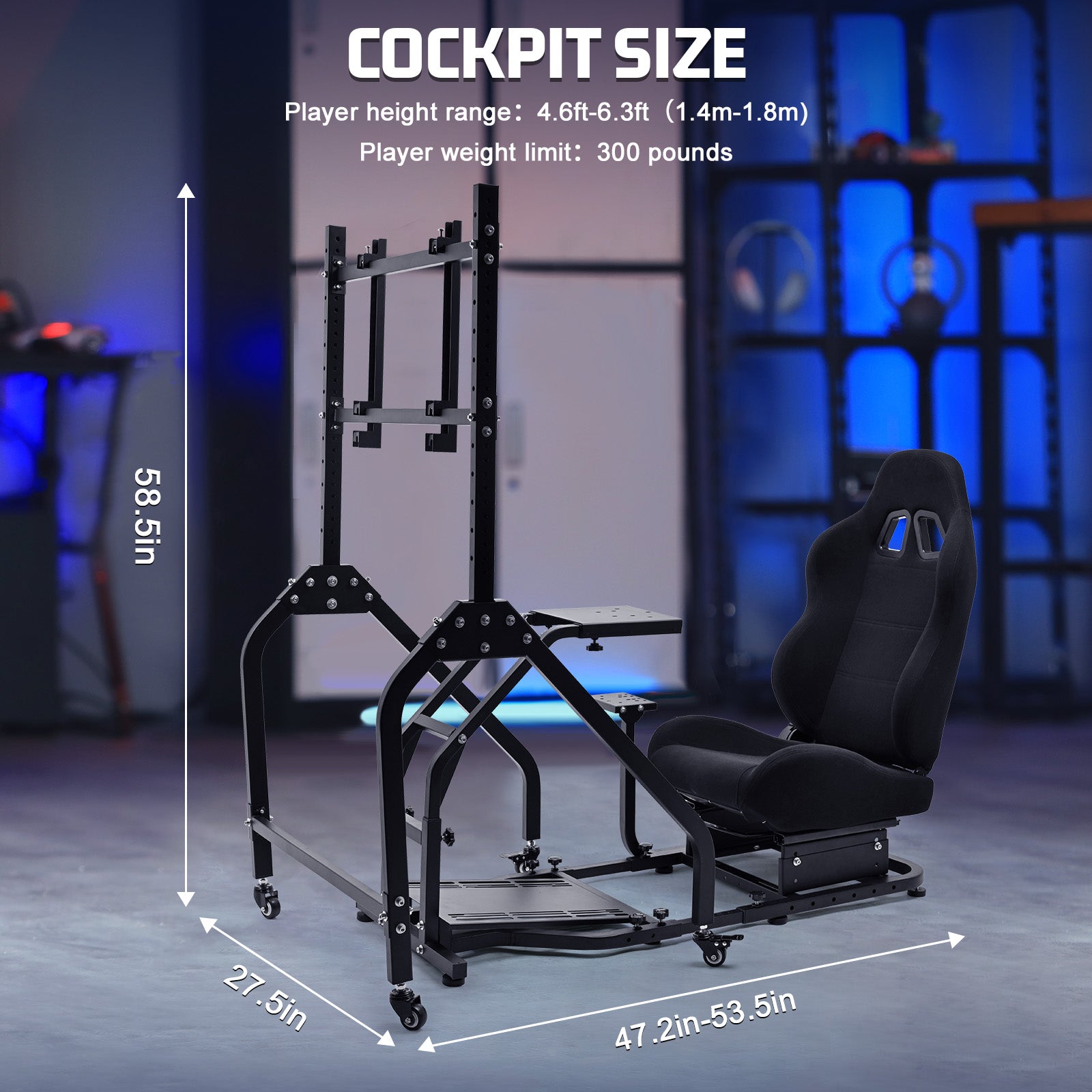 Marada Racing Sim Cockpit with Black Seat & Single Monitor Mount works with Logitech Thrustmaster electronics not included