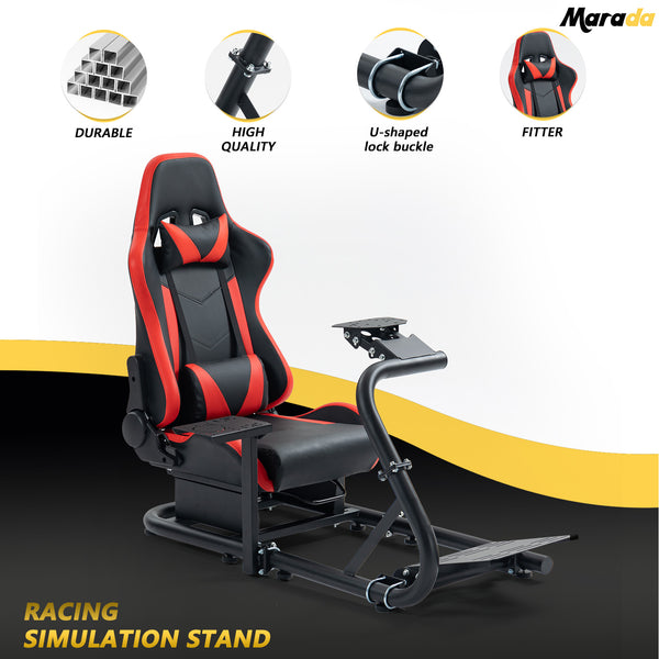 Marada Simulator Racing Wheel Stand (Cockpit 56) Adjustable Fit for |Logitech G25 G27 G29 G920 |Thrustmaster T80 T150 | Fanatec with Red Racing Seat Wheel, Pedals,and Shifter Not Include