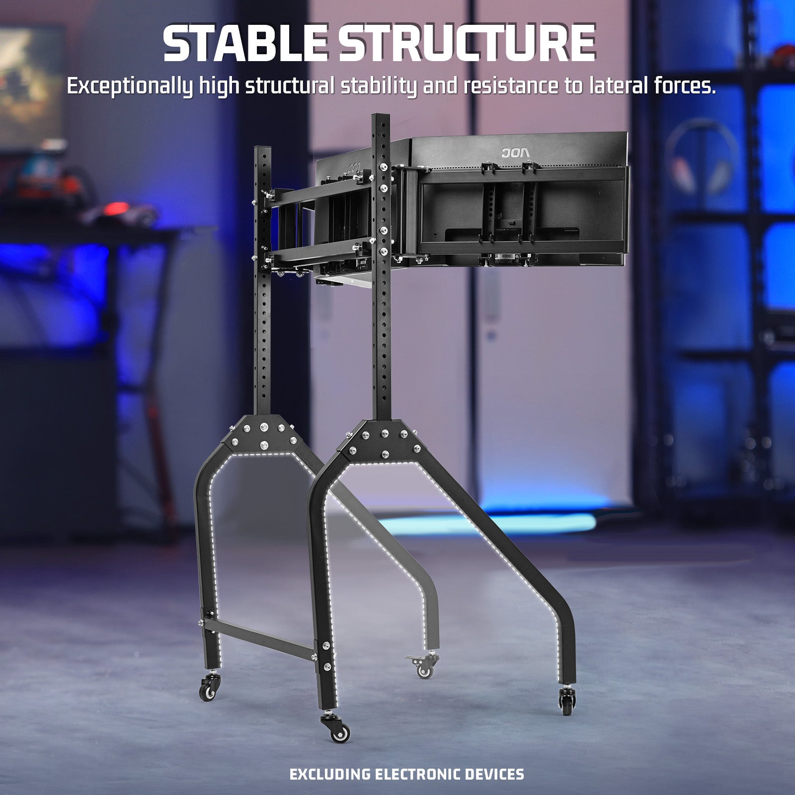 Marada Ergonomic Triple Monitor Stand with Brake Casters: Height, Tilt & Spacing Adjustment for 27 to 32 inch Screens, Applicable to all Game Stands in Our Store