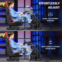 Marada Adjustable Racing Simulator Cockpit Frame with Gear Shifter Mount fit for Logitech G25 G27 G29 G920 with Red Seat