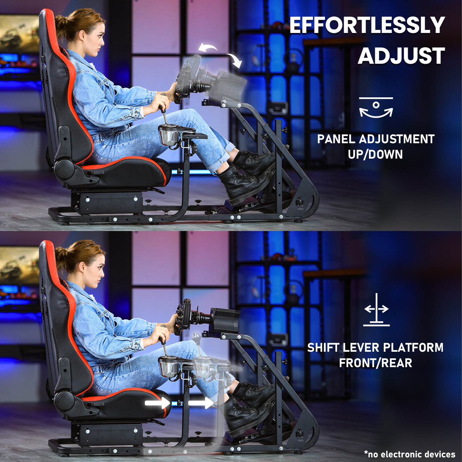 Marada Adjustable Racing Simulator Cockpit Frame with Gear Shifter Mount fit for Logitech G25 G27 G29 G920 with Red Seat