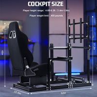 Marada 3060 Aluminum Racing Cockpit with Black PVC Seat and Integrated Display Mount, Compatible with Logitech G29 Series and Other Mainstream Steering Wheels, Includes Cockpit Frame Only - Electronics Not Included