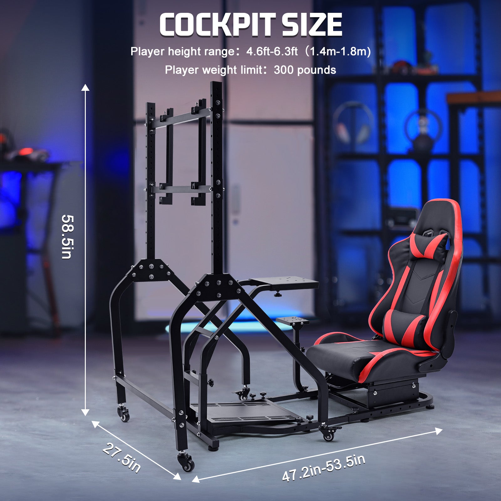Marada G29 Racing Simulator Cockpit Adjustable Red Seat Movable Monitor Stand Compatible with Logitech Thrustmaster Series