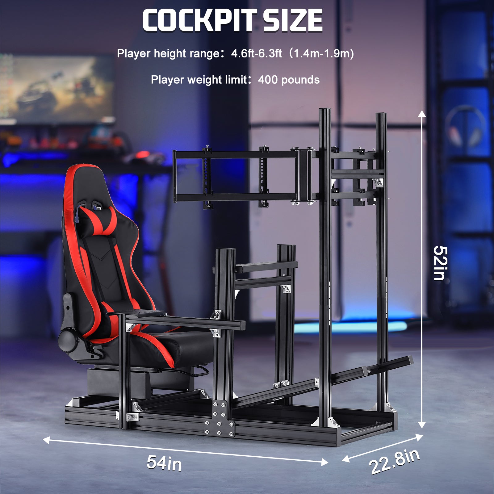 Marada 4080 Aluminum Sim Cockpit with Red Seat & Triple Monitor Mount,No Electronics Included