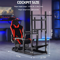 Marada 4080 Series Aluminum Cockpit with Single Monitor Mount and Red Seat Designed for Logitech Thrustmaster Fanatec Wheel Bases