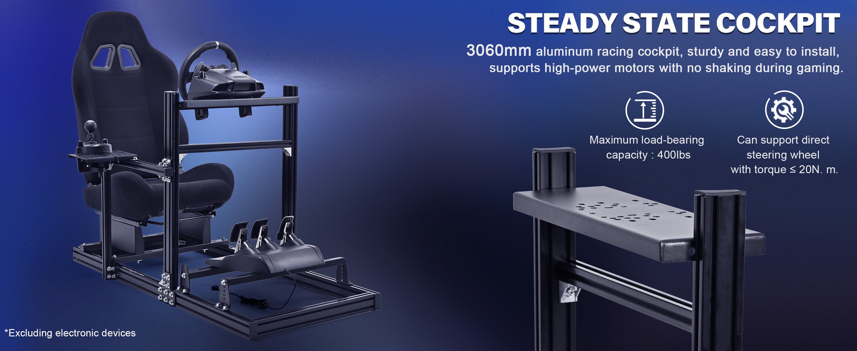 Marada Racing Sim Cockpit 3060 Aluminum Racing Stand with Black Seat C