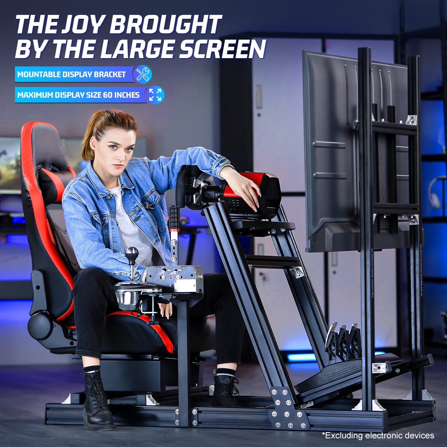 Marada Sim Racing Cockpit 4080 Aluminum Frame with Seat and Monitor Mount Compatible with Major Wheel Brands