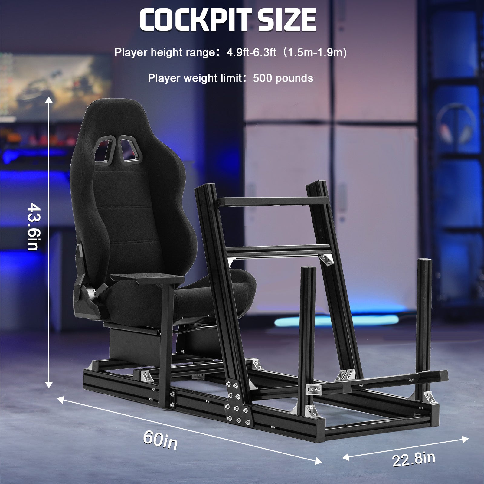 Marada Adjustable 4080 Aluminum Sim Racing Cockpit with Seat Compatible with Major Brands No Wheel Pedals