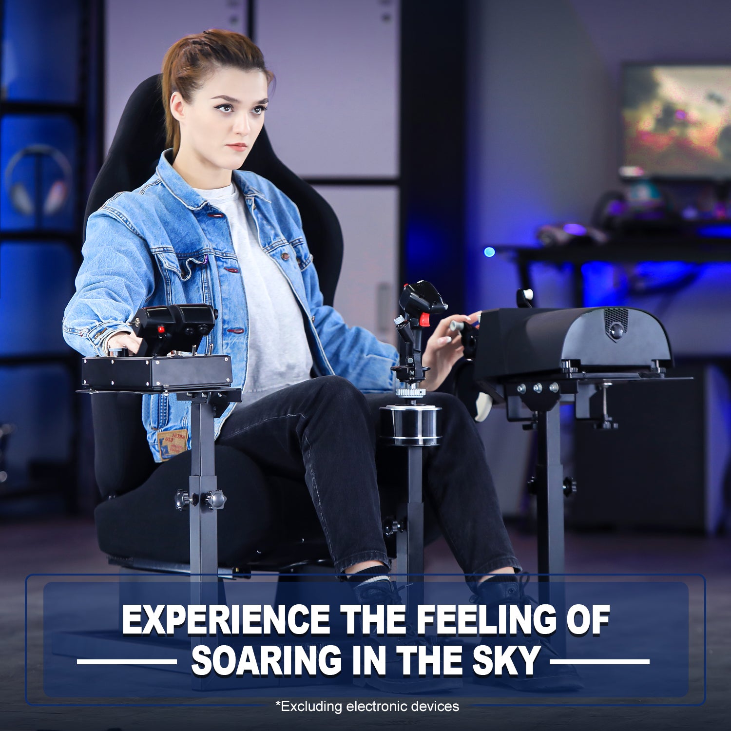 Marada Racing Flight Simulator Cockpit with Black Seat Compatible for Thrustmaster A10C Hotas Warthog Adjustable Throttle,Joystick,Keyboard NOT Included