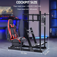 Marada 8040 Aluminum Racing Sim Cockpit with Triple Monitor Stand & Red Gaming Seat, Compatible with Logitech, Thrustmaster, Fanatec, Moza Wheels