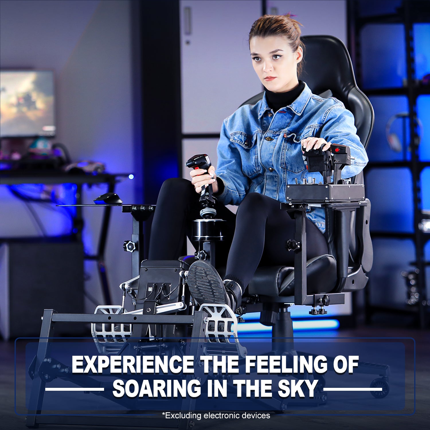 Marada Flight Simulator Cockpit with Gray Gaming Seat & Pedal Mount for Logitech Thrustmaster