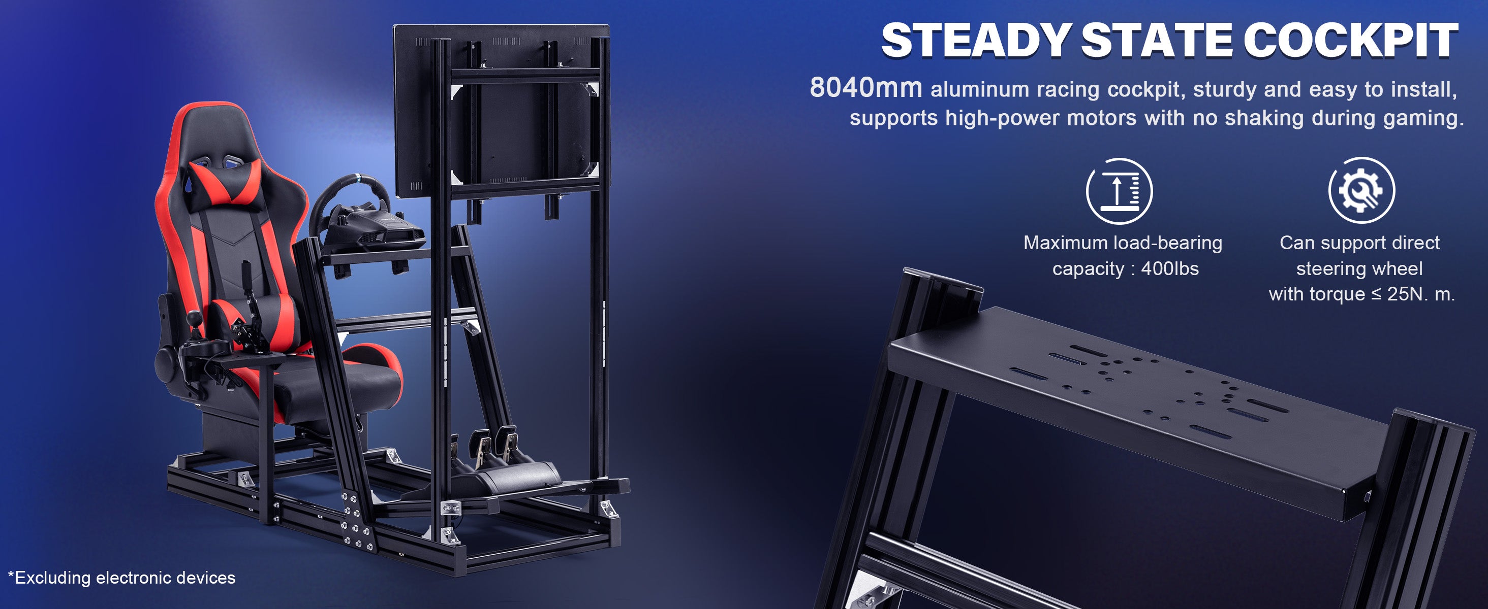 Marada Sim Racing Cockpit 4080 Aluminum Frame with Seat and Monitor Mo
