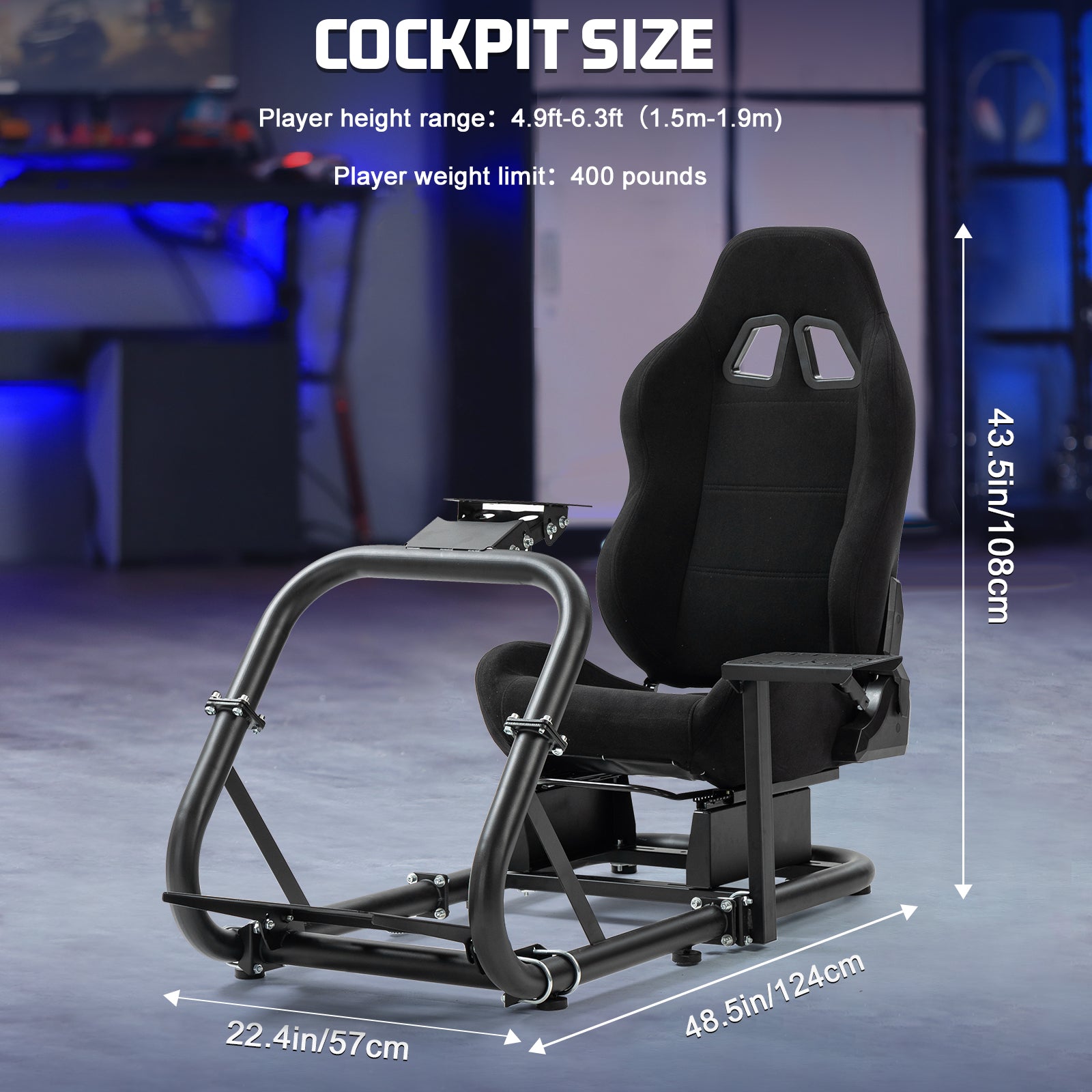 Marada Racing Wheel Stand (Cockpit 54) Adjustable Fit for |Logitech G25 G27 G29 G920 |Thrustmaster T80 T150 | Fanatec with Black Racing Seat Wheel, Pedals,and Shifter Not Include