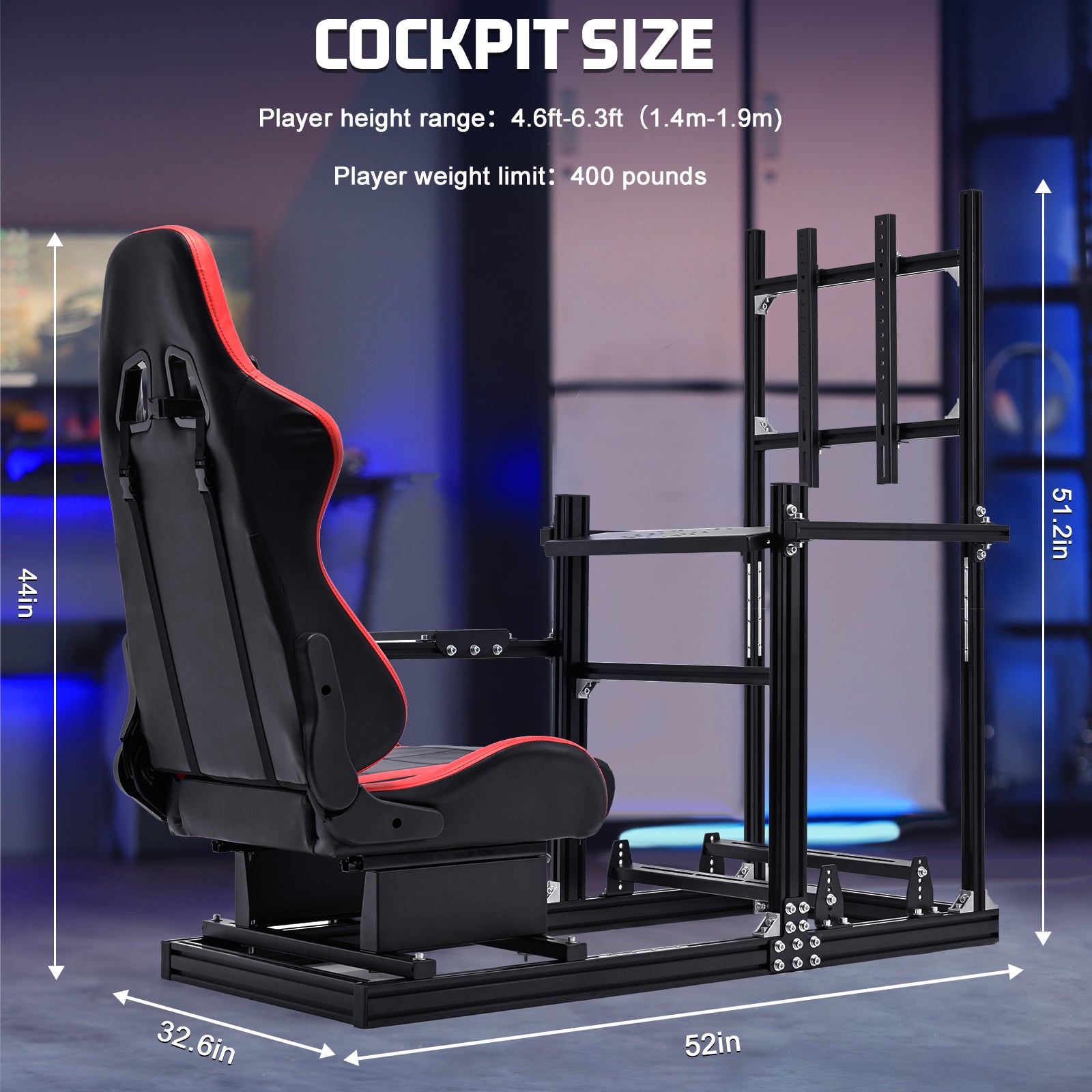 Marada 3060 Aluminum Racing Simulator Cockpit with Red Seat & Monitor Stand, Compatible with Logitech G29/G920/G923, Wheel & Pedals Not Included