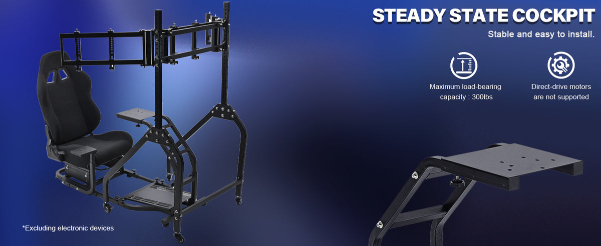 Marada Sim Rig Marada Adjustable Racing Sim Cockpit with Triple Monitor Stand & Black