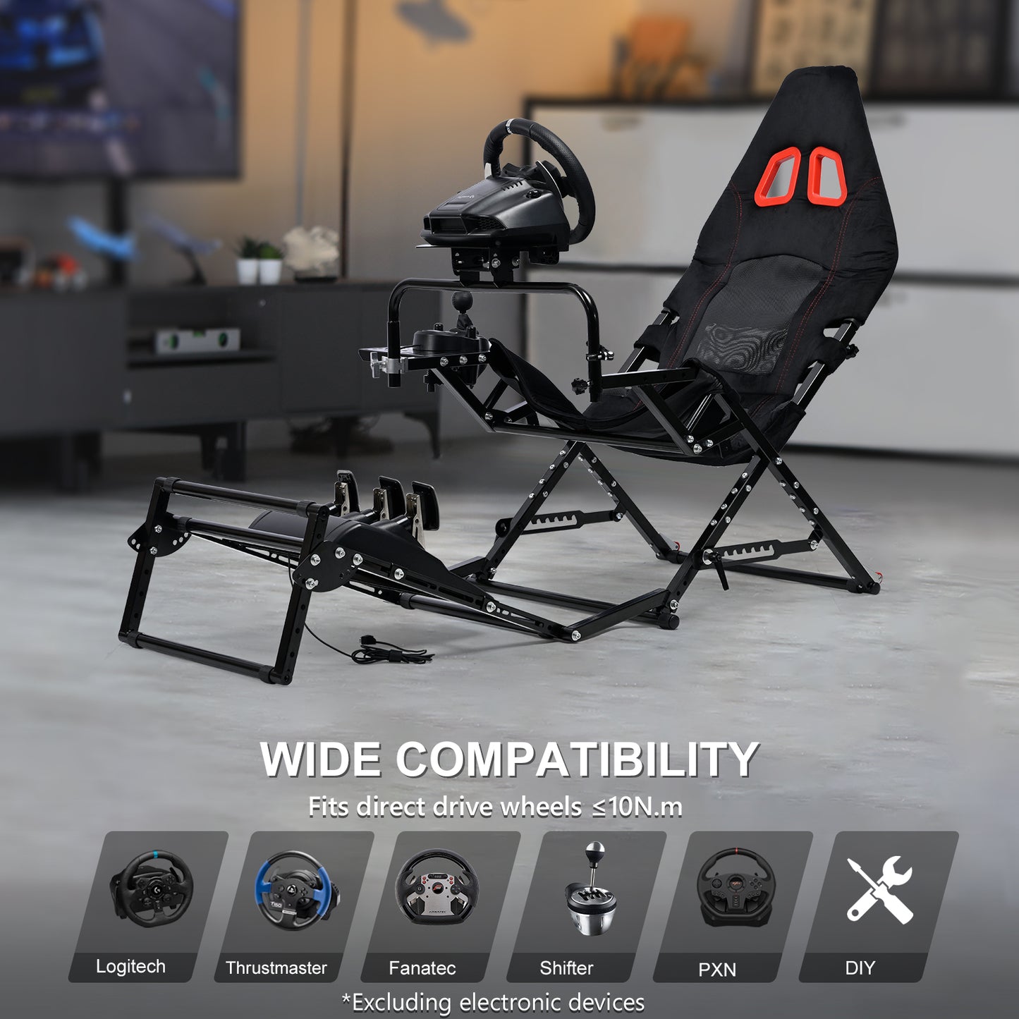 Marada Racing Sim Rig Cockpit with Seat for Logitech G29 G920 G923 | X-Type Stable Frame Structure | Wheel & Pedals Not Included