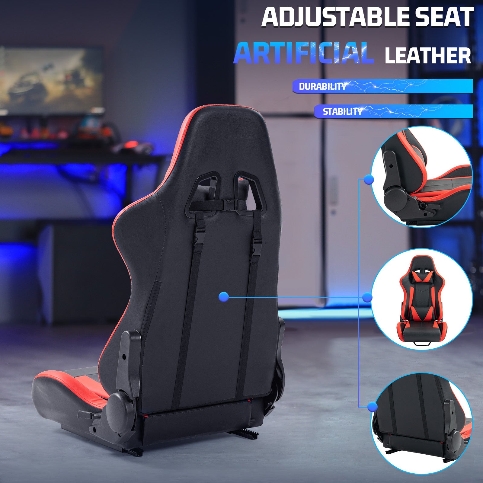 Marada Racing Seat with Double Lock Slip for Racing Wheel Stand Cloth Red with Installed Parts