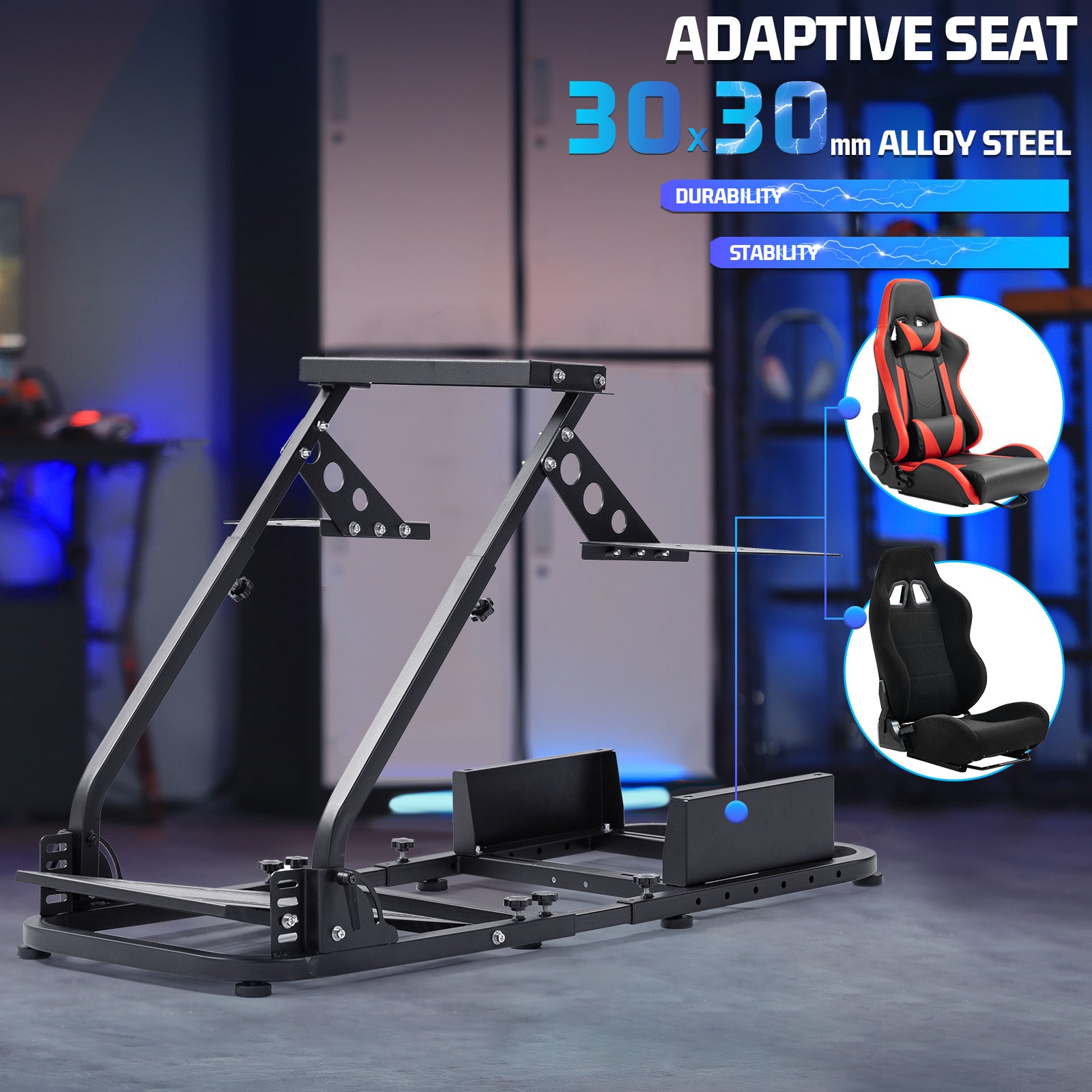 Marada Foldable Flight Racing Sim Cockpit Dual Platform Compatible with Thrustmaster, PXN, Logitech G29, G920, X52, X56 Adjustable Gaming Simulator Stand Throttle & Joystick & Keyboard Not Included