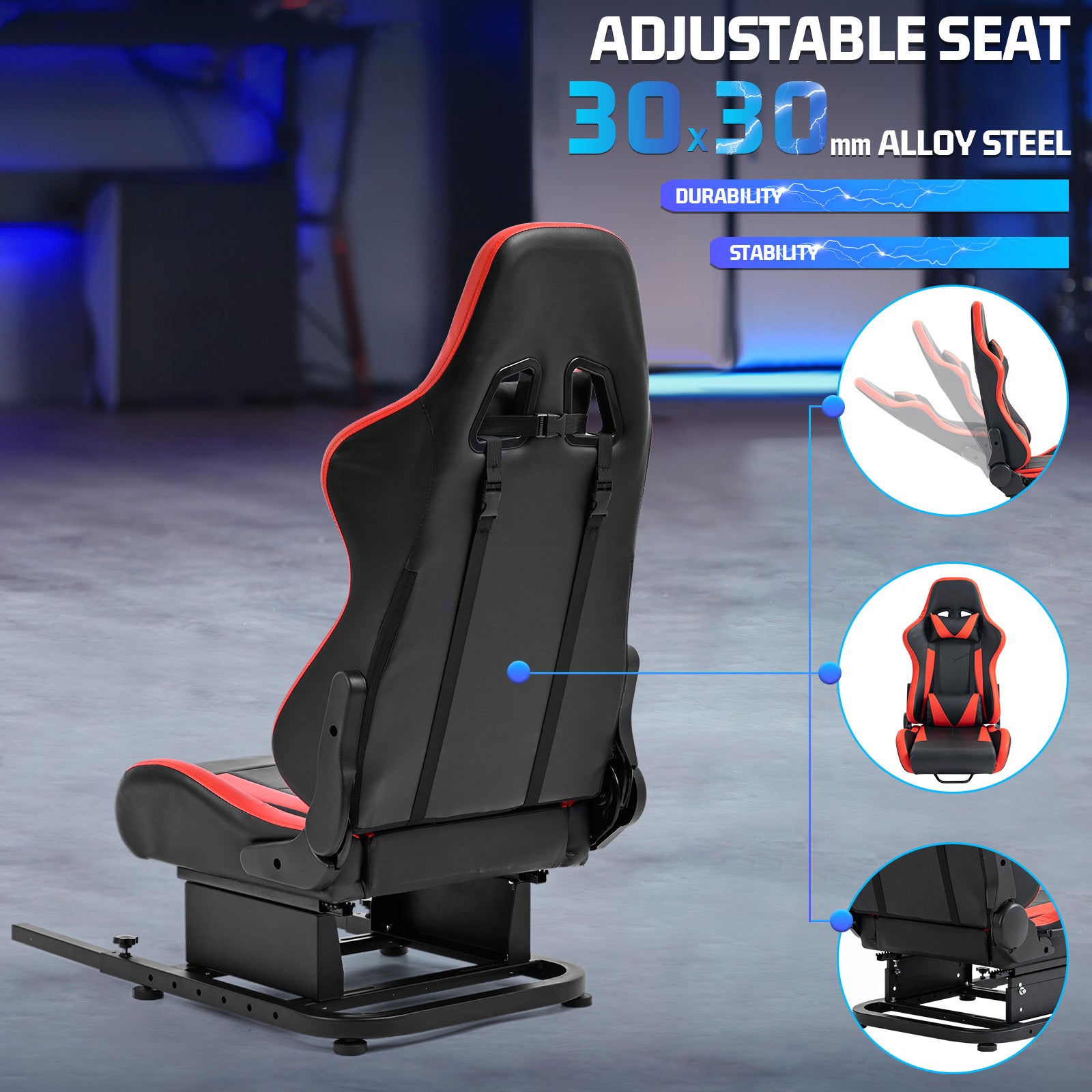 Marada Rear Seat Frame with Bolts and Red Seat Compatible Stand Suitable for Dardoo, Supllueer, Anman Sim Gaming Stand Adjustable & Portable Real Driving & Flying Simulation Split Rear Seat Cockpit
