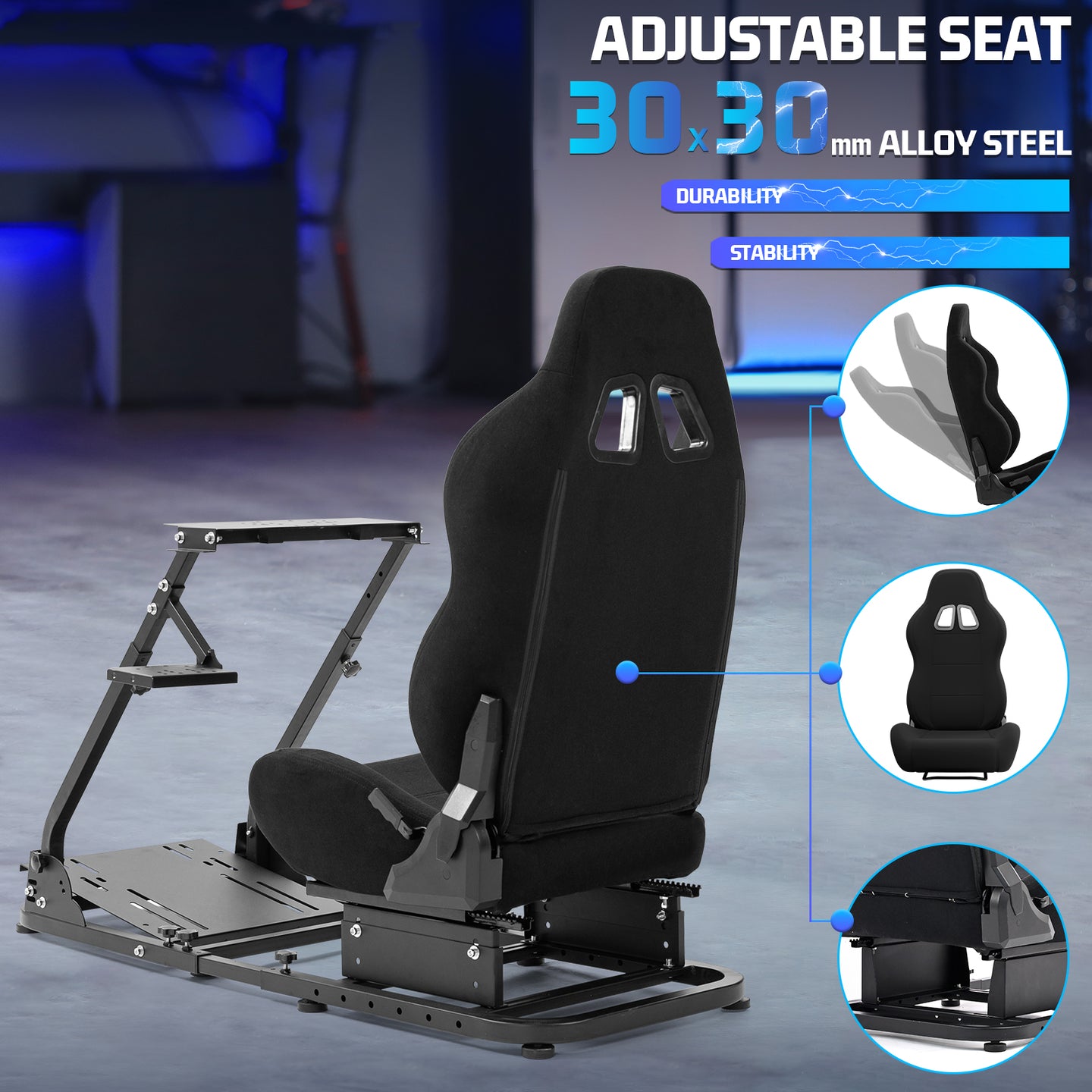 Marada Racing Seat Simulator Cockpit Height Adjustable Racing Steering Wheel Stand/Fits Fantec, Logitech G25, G27, G29, Thrustmaster/Compatible with Xbox One, Playstation, PC Platforms