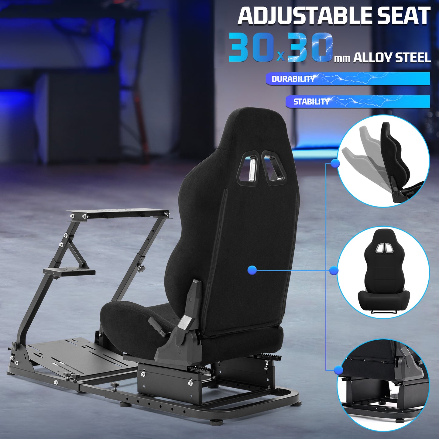 Marada Racing Seat Simulator Cockpit Height Adjustable Racing Steering Wheel Stand/Fits Fantec, Logitech G25, G27, G29, Thrustmaster/Compatible with Xbox One, Playstation, PC Platforms