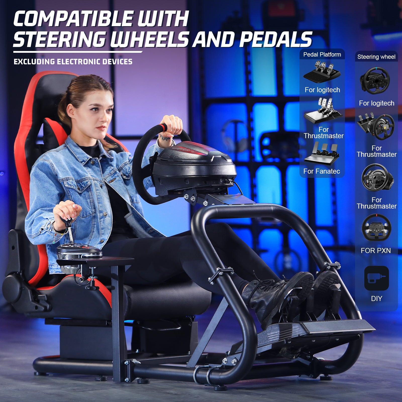 Marada Racing Wheel Stand (Cockpit 54) Adjustable Fit for |Logitech G25 G27 G29 G920 |Thrustmaster T80 T150 | Fanatec with Red Racing Seat Wheel, Pedals,and Shifter Not Include Visit the Marada Store