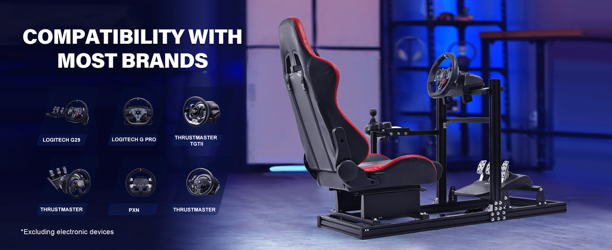 Marada Foldable Racing Sim Marada Adjustable 3060 Aluminum Racing Sim Cockpit with Red Seat Compa