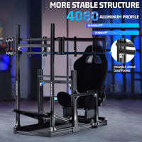 Marada 4080 Aluminum Simulator Cockpit,Adjustable Black Seat, Triple Monitor Mount, Compatible with Major Steering Wheels