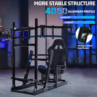 Marada 8040 Triple Screen Sim Rig with Black Racing Seat – Adjustable Cockpit Compatible with Logitech, Thrustmaster, Fanatec & Moza Wheels