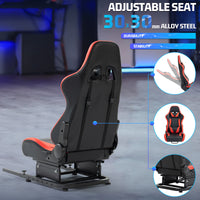 Marada Adjustable Racing Simulator Cockpit Rear Seat Frame - Expandable Design with DIY Support & Included Ergonomic Red Racing Seat