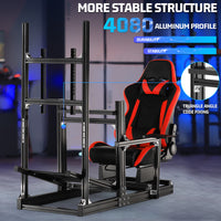 Marada 4080 Series Aluminum Cockpit with Single Monitor Mount and Red Seat Designed for Logitech Thrustmaster Fanatec Wheel Bases