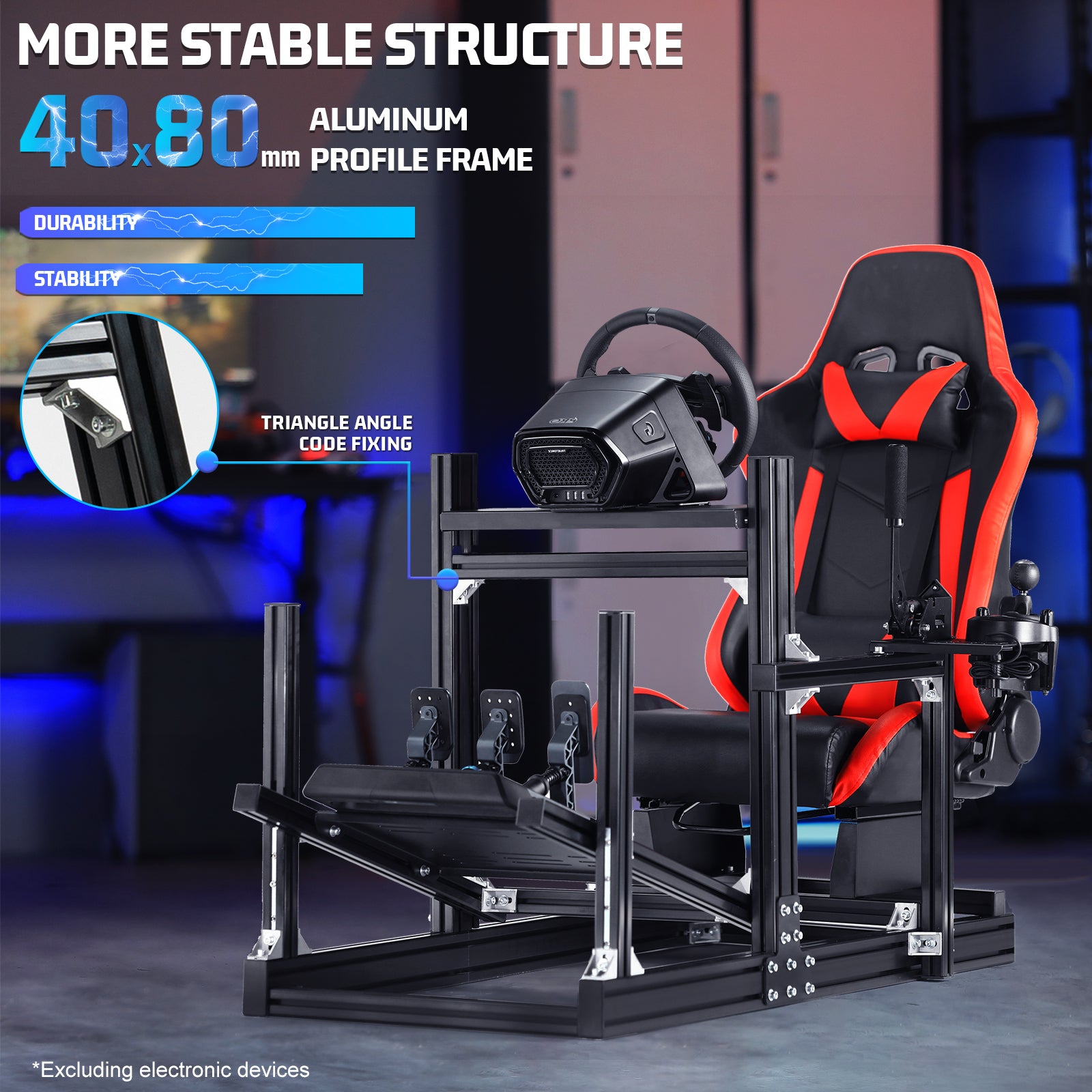 Marada 4080 Aluminum Alloy Racing Cockpit – Stable F1-Style Simulator Stand with Ergonomic Red Seat for Logitech/Thrustmaster/Fanatec Wheels. (Electronics Not Included)
