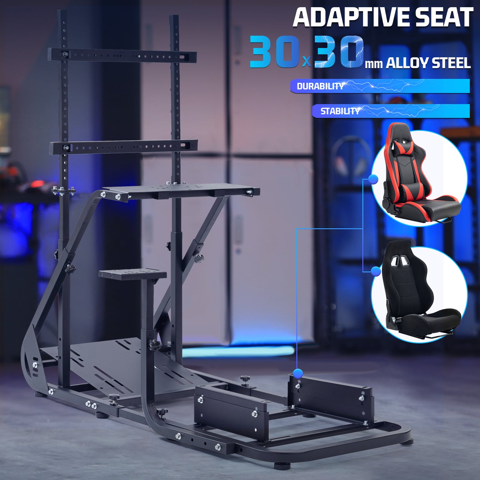 Marada Adjustable Simulator wheel stand with Monitor Stand , Compatible with Logitech G29, G923, Thrustmaster, Fanatec, Not  Include Wheels Pedals & Seat