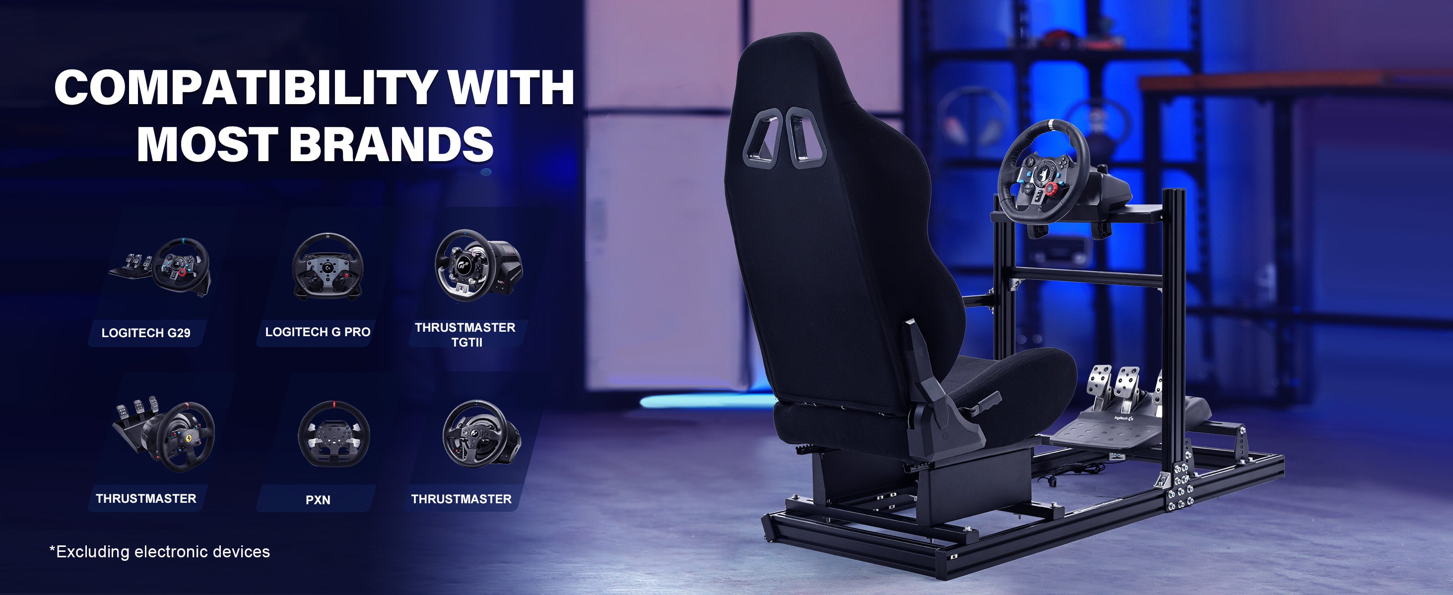 Marada Racing Sim Cockpit 3060 Aluminum Racing Stand with Black Seat C