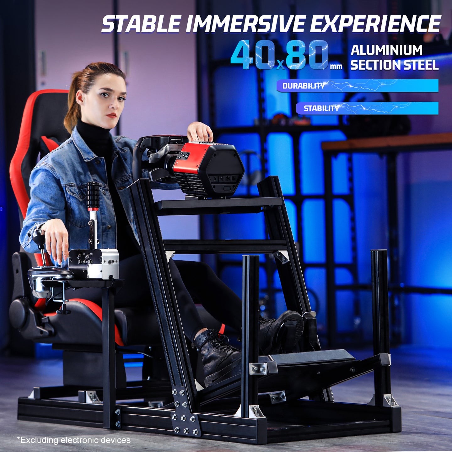 Marada Sim Racing Cockpit 4080 Aluminum Frame with Seat and Monitor Mount Compatible with Major Wheel Brands