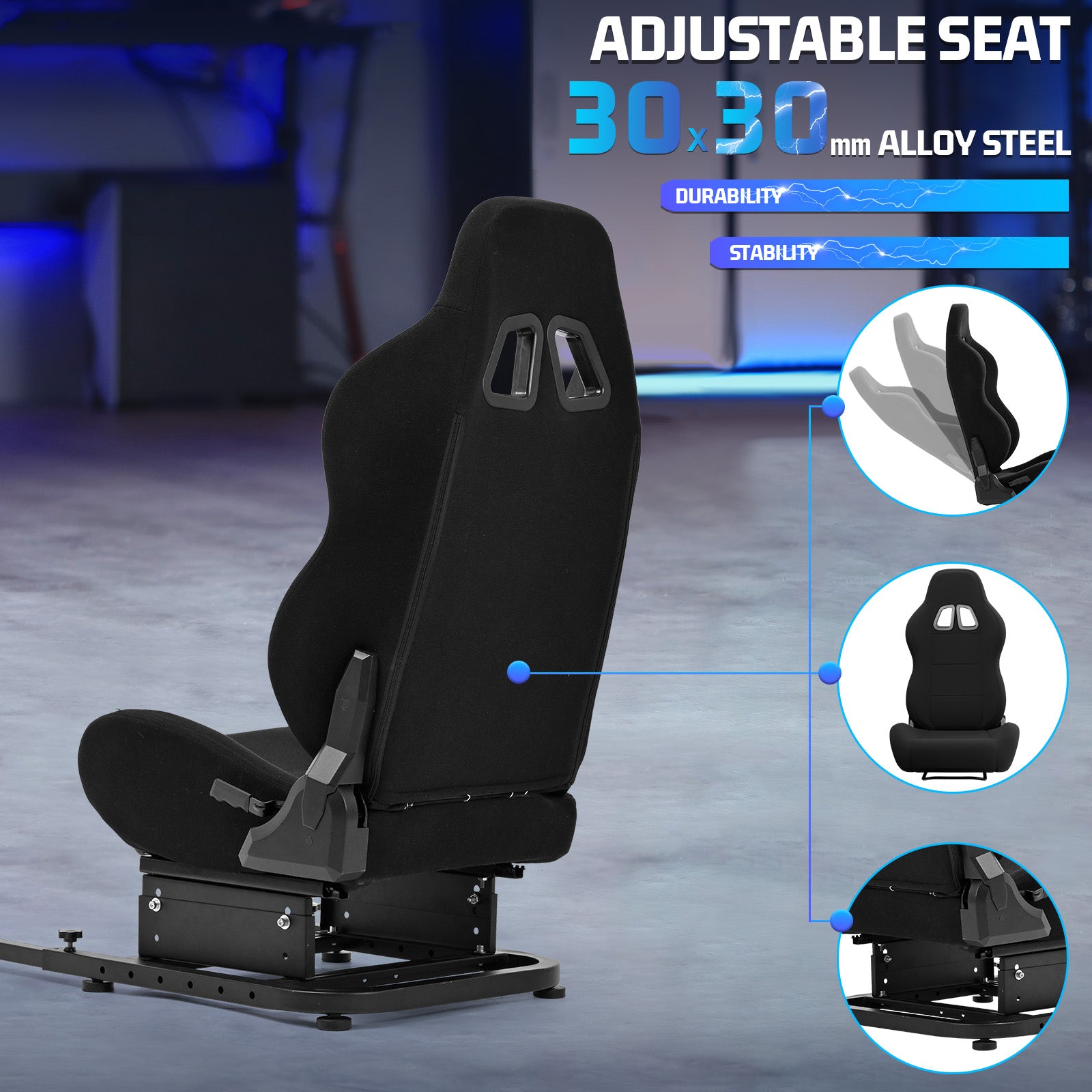 Marada Rear Seat and Frame Kit – Transform Your Wheel Stand into a Complete Racing Sim Cockpit with Black Sliding Seat