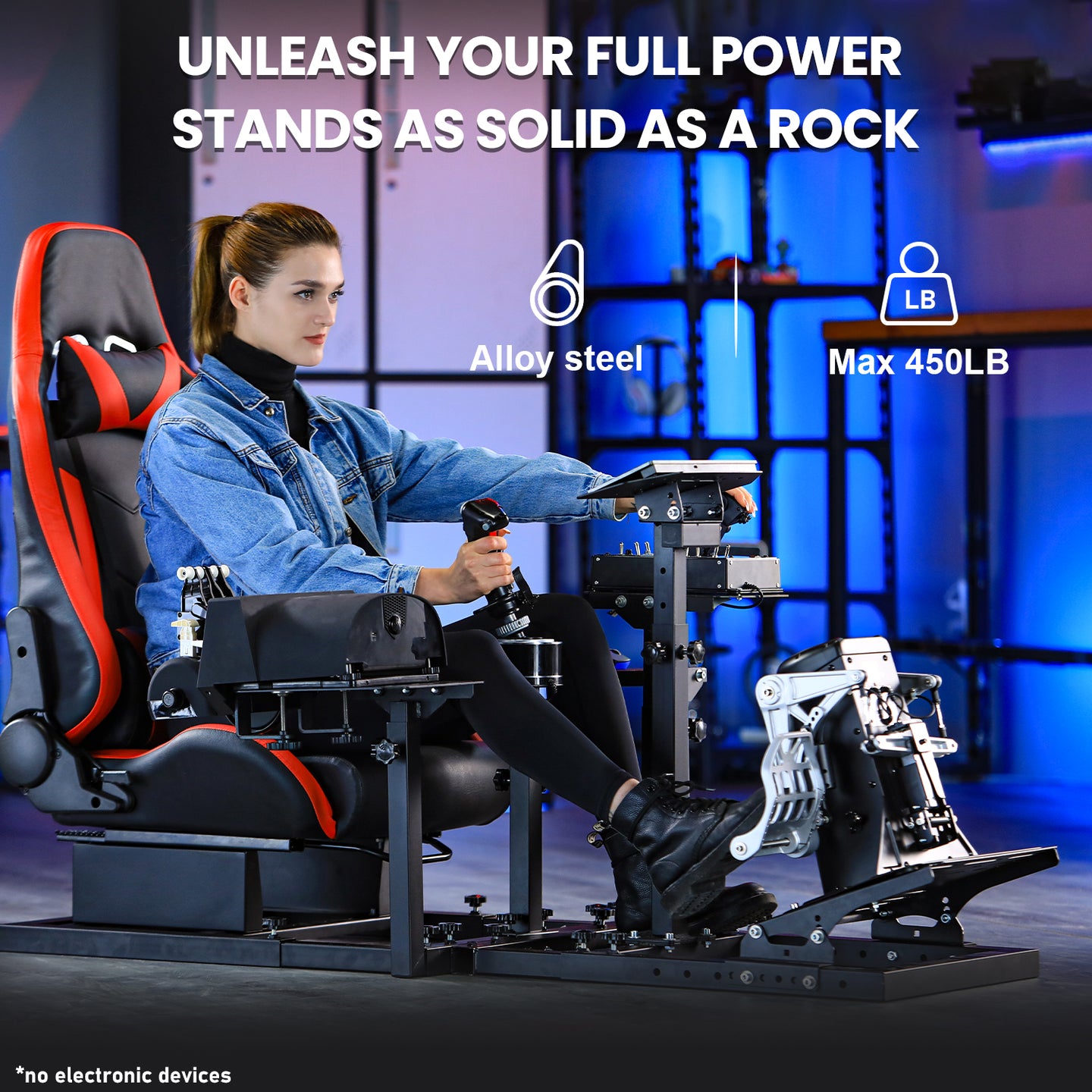 Marada Universal Flight Simulation Cockpit with Red Seat & Racing Wheel Stand Adjustable Compatible with Thrustmaster HOTAS Warthog,Logitech G29 G920 Wheels,Pedals,Throttle,Joystick Not Included