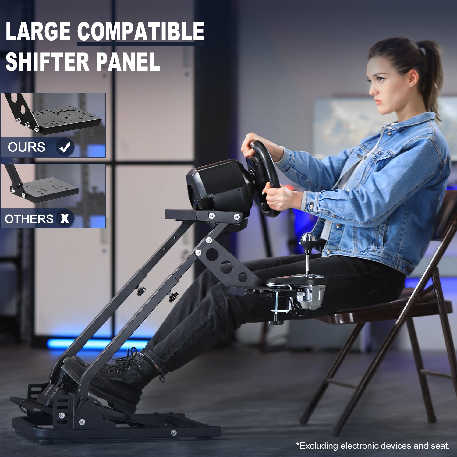 Marada Racing Wheel Stand Height Adjustable with UPGRADE SHIFT LEVER for Logitech G25, G27, G29, G920, G923, Thrustmaster TMX, T80, Gaming Steering Simulator Cockpit Wheel and Pedals Not Included