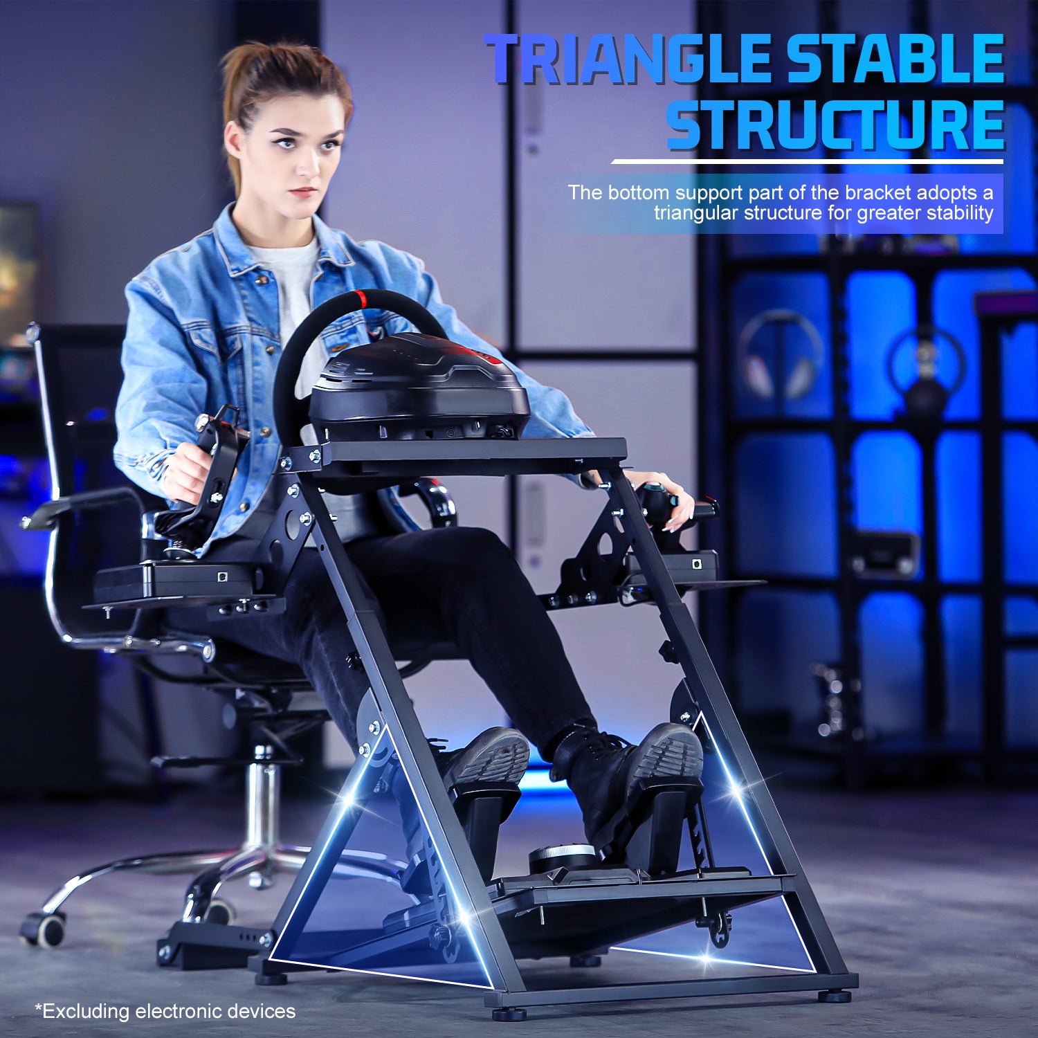 Marada Foldable Racing Wheel Stand Flight Sim Cockpit Compatible with Logitech, Thrustmaster and PXN Gaming Devices Adjustable X-Shape Simulator Mount Electronic Device Not Included