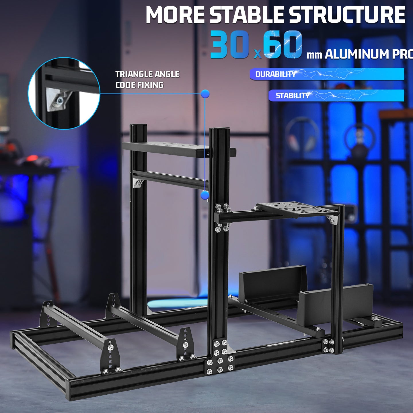 Marada 3060 Aluminum Profile Adjustable Racing Simulator Cockpit Compatible With Logitech G29