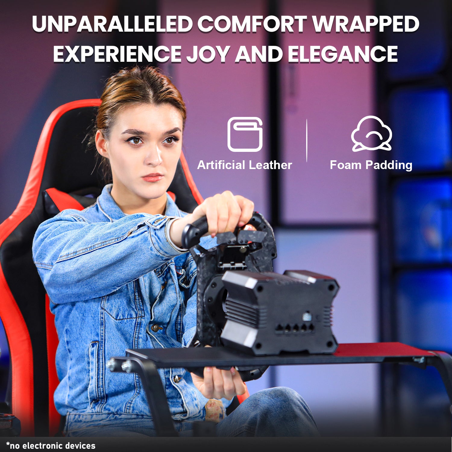 Marada Adjustable Racing Simulator Cockpit Frame with Gear Shifter Mount fit for Logitech G25 G27 G29 G920 with Red Seat