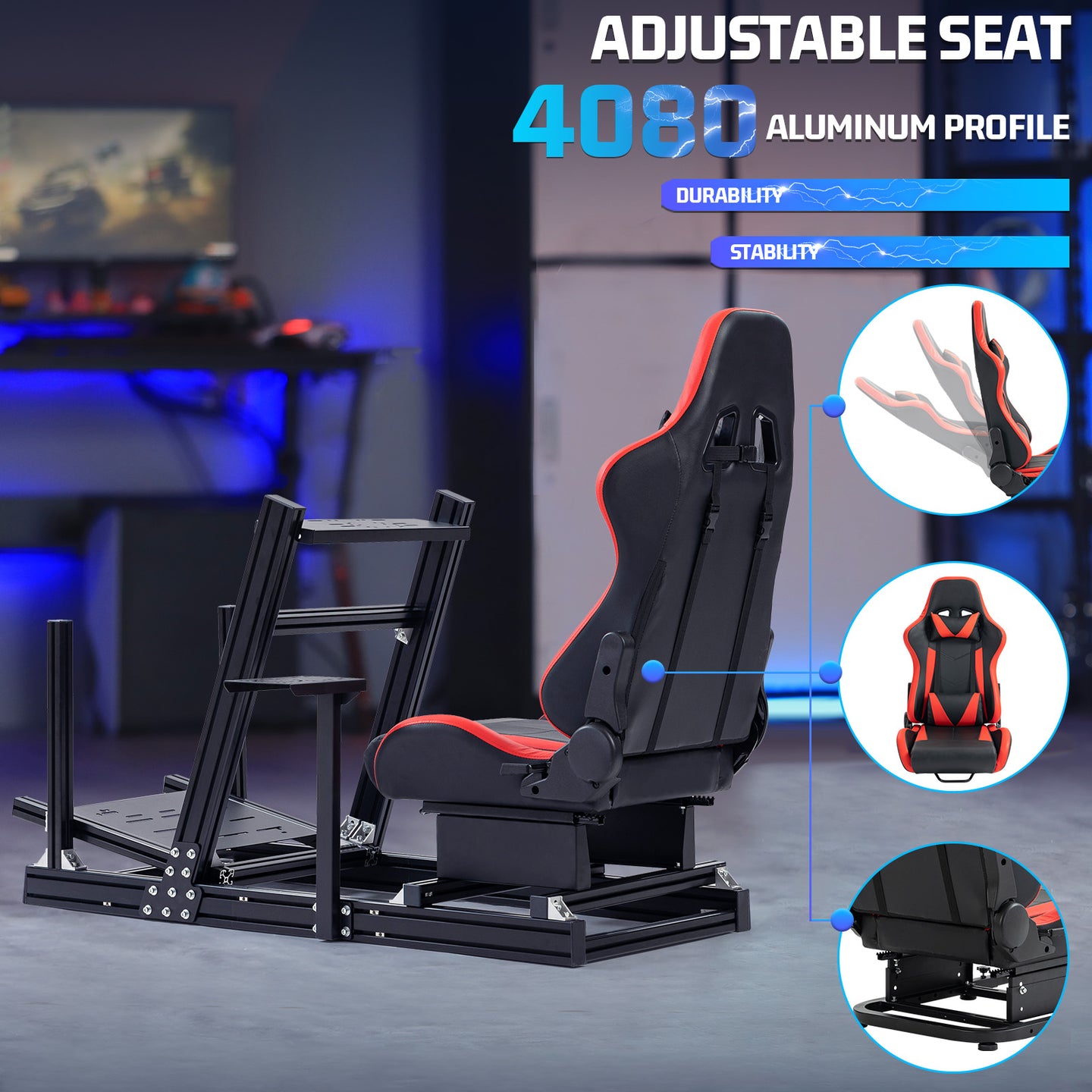 Marada 4080 Aluminum Racing Frame with Seat Compatible with Logitech Thrustmaster PXN