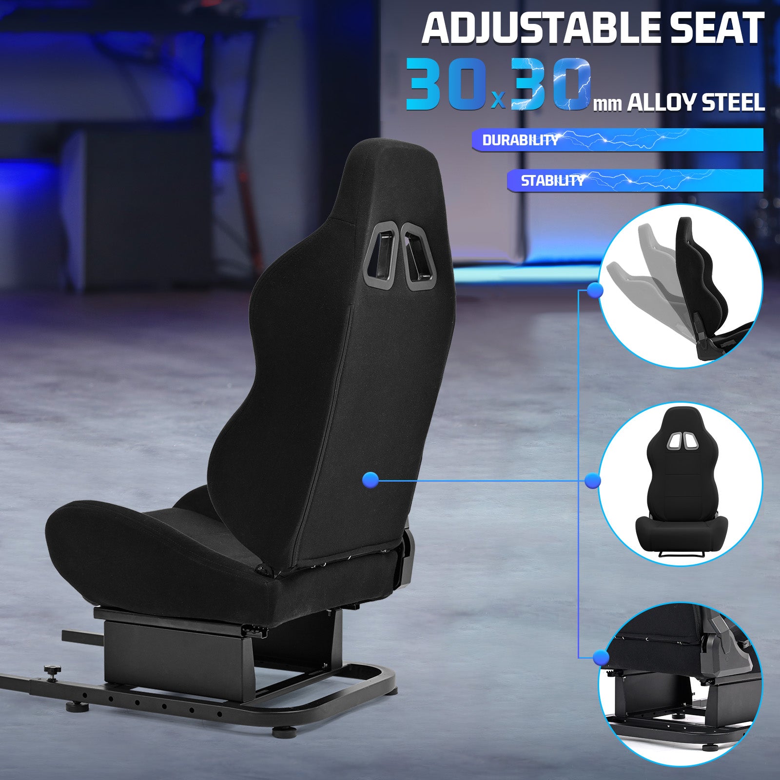 Marada Racing Simulator Cockpit Seat Frame with Black Seat with Bolts Suitable for Dardoo, Supllueer, Anman Sim Gaming Stand Adjustable & Portable Real Driving & Flying Simulation Split Seat Cockpit