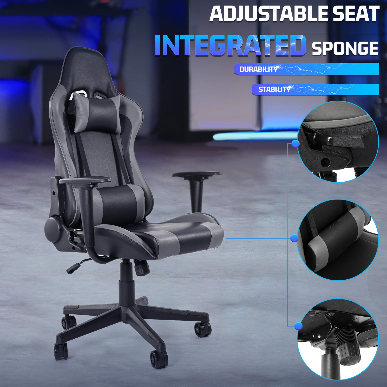 Marada Flight and Racing Game Chair with backrest Black Grey Premium Recliner
