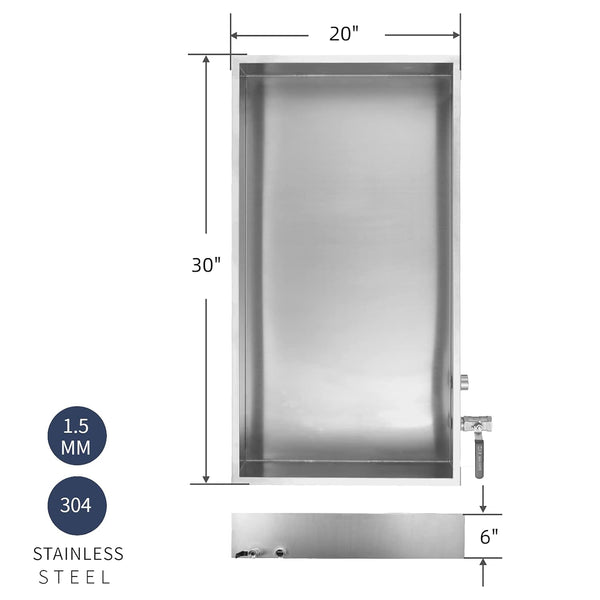 Marada Maple Syrup Boiling Pan 304 Stainless Steel with One Valve Two Interfaces Maple Syrup Evaporator Pan (30" L x 20" W x 6" H)