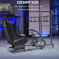 Marada Racing Simulator Cockpit with Black Seat & Triple Monitor Stand Fit for Logitech