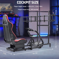 Marada Racing Sim Cockpit with Red Seat & Triple Monitor Stand Fit for Logitech G29