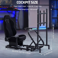 Marada Driving Simulator Cockpit with Monitor Stand&Black Seat Fit for G923 G920 T500,FANTEC,T3PA/TGT, Stable & Strong Wheel and Pedal Not Included Racing Cockpit Full Kit-54